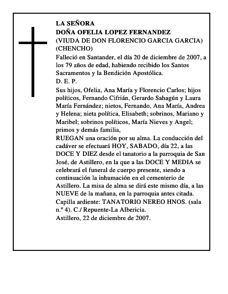 DOÑA OFELIA LOPEZ FERNANDEZ