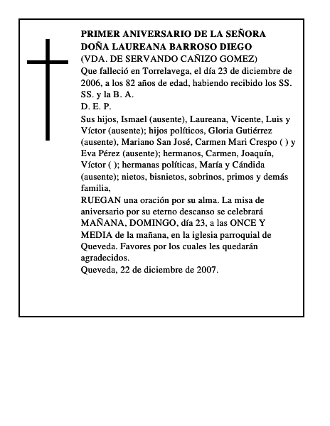 DOÑA LAUREANA BARROSO DIEGO