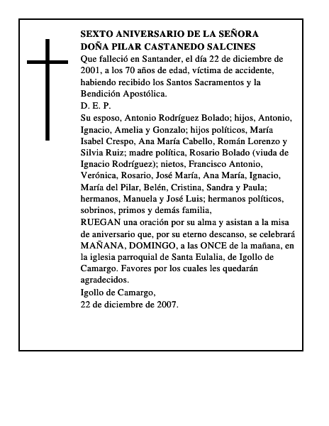 DOÑA PILAR CASTANEDO SALCINES