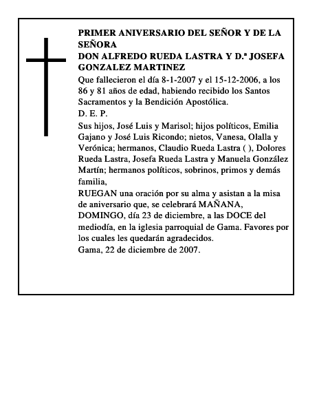 DON ALFREDO RUEDA LASTRA Y D.ª JOSEFA GONZALEZ MARTINEZ