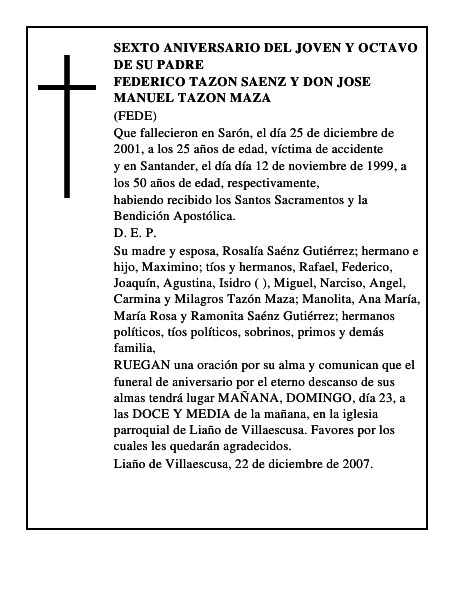 FEDERICO TAZON SAENZ Y DON JOSE MANUEL TAZON MAZA