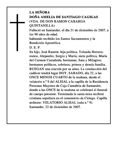 DOÑA AMELIA DE SANTIAGO CAGIGAS