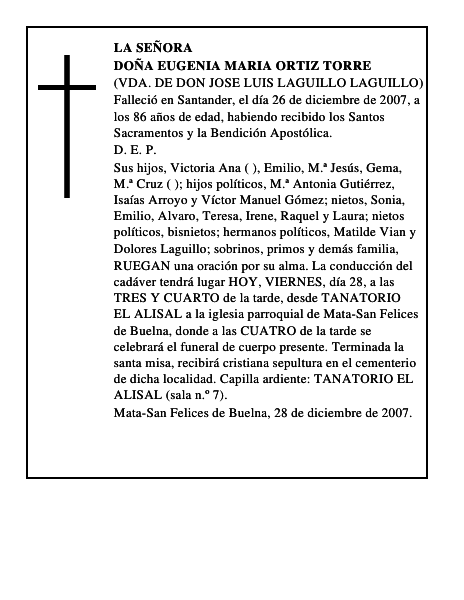 DOÑA EUGENIA MARIA ORTIZ TORRE