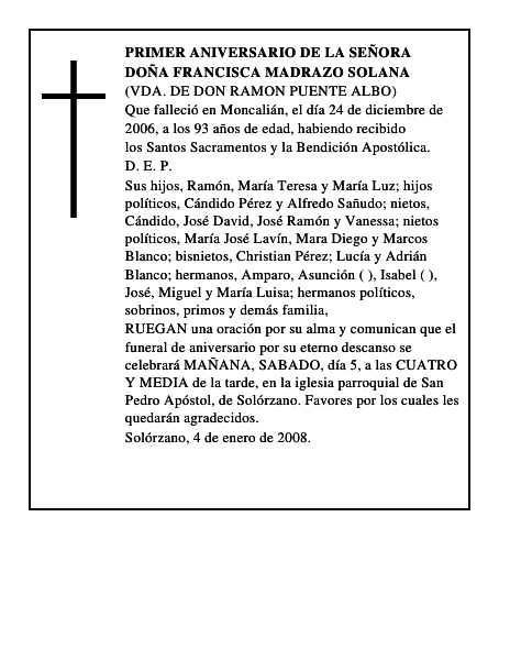 DOÑA FRANCISCA MADRAZO SOLANA