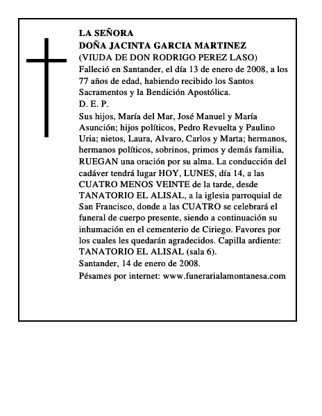 DOÑA JACINTA GARCIA MARTINEZ