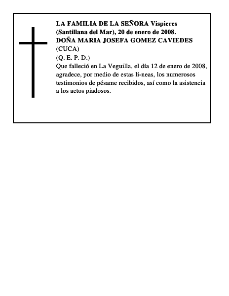 DOÑA MARIA JOSEFA GOMEZ CAVIEDES