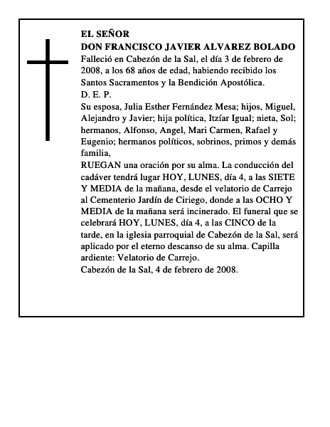 DON FRANCISCO JAVIER ALVAREZ BOLADO