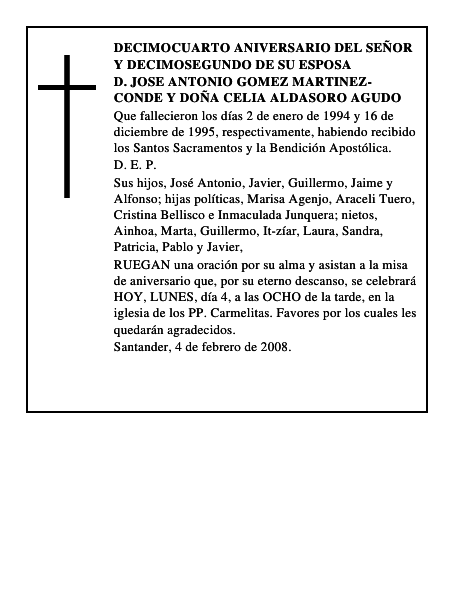 D. JOSE ANTONIO GOMEZ MARTINEZ-CONDE y DOÑA CELIA ALDASORO AGUDO