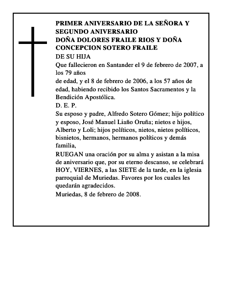 DOÑA DOLORES FRAILE RIOS y DOÑA CONCEPCION SOTERO FRAILE