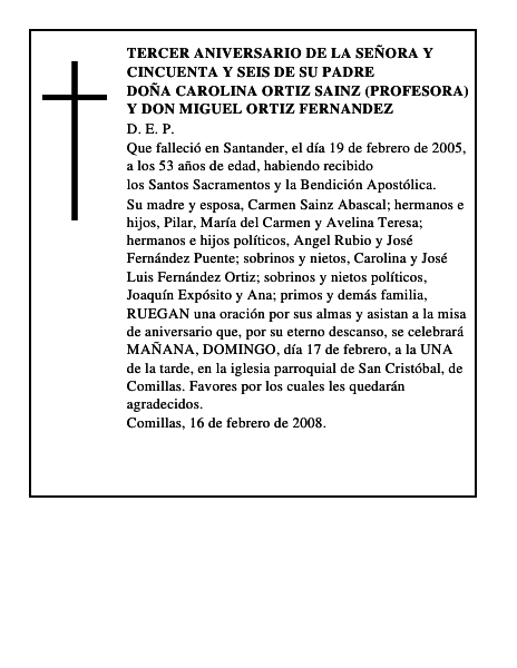 DOÑA CAROLINA ORTIZ SAINZ (PROFESORA) Y DON MIGUEL ORTIZ FERNANDEZ