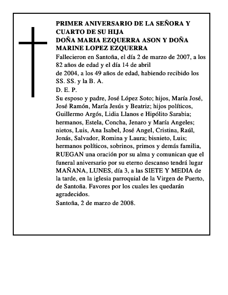 DOÑA MARIA EZQUERRA ASON y DOÑA MARINE LOPEZ EZQUERRA