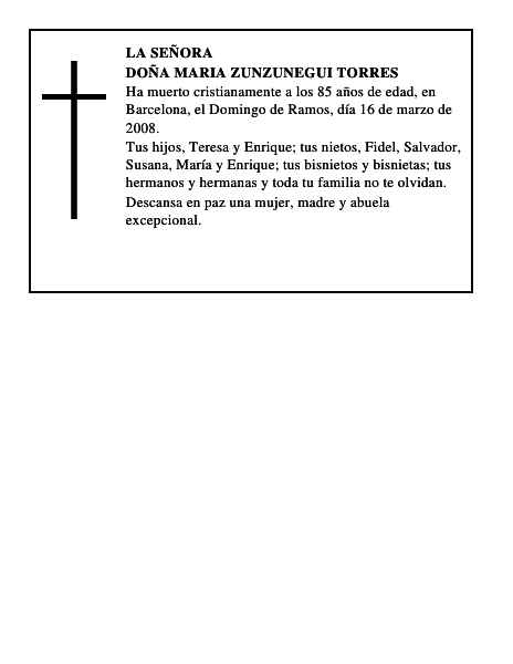 DOÑA MARIA ZUNZUNEGUI TORRES