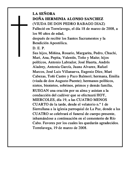 DOÑA HERMINIA ALONSO SANCHEZ