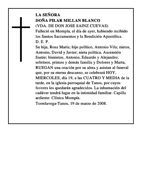 DOÑA PILAR MILLAN BLANCO