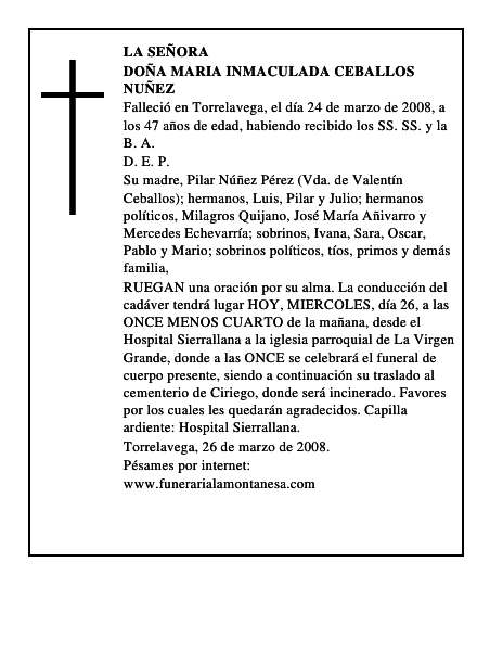 DOÑA MARIA INMACULADA CEBALLOS NUÑEZ