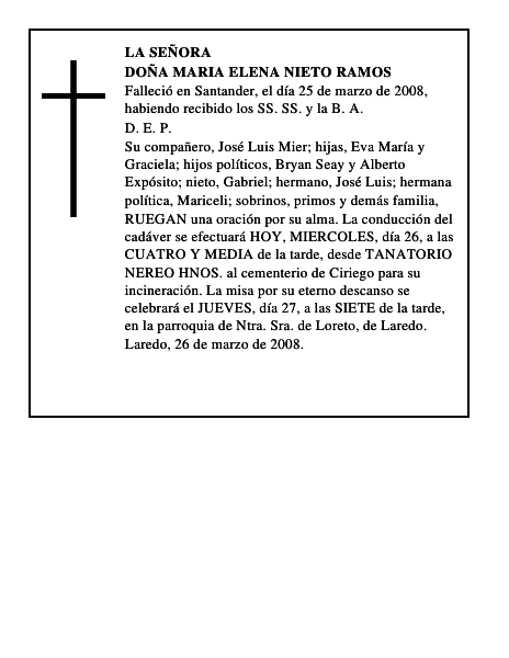 DOÑA MARIA ELENA NIETO RAMOS