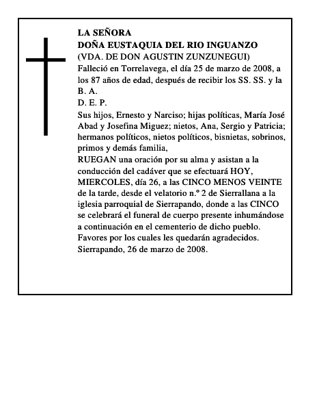 DOÑA EUSTAQUIA DEL RIO INGUANZO