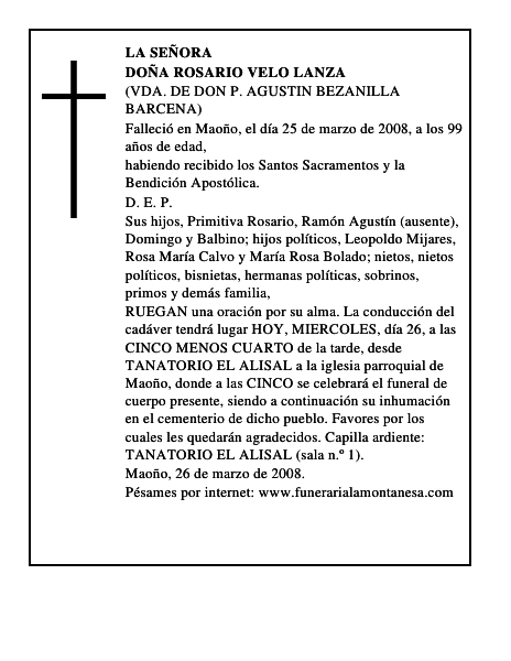 DOÑA ROSARIO VELO LANZA