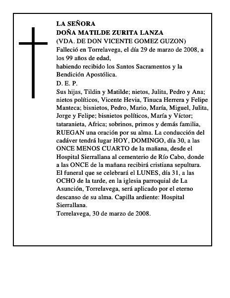 DOÑA MATILDE ZURITA LANZA