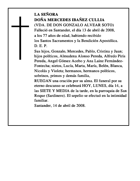 DOÑA MERCEDES IBAÑEZ CULLIA