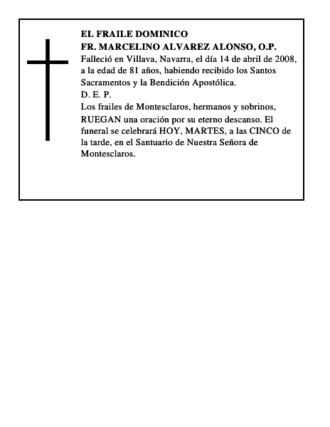 Fr. MARCELINO ALVAREZ ALONSO, O.P.