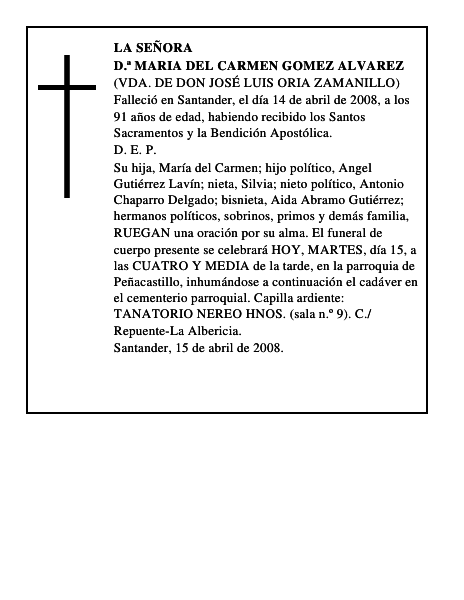 D.ª MARIA DEL CARMEN GOMEZ ALVAREZ