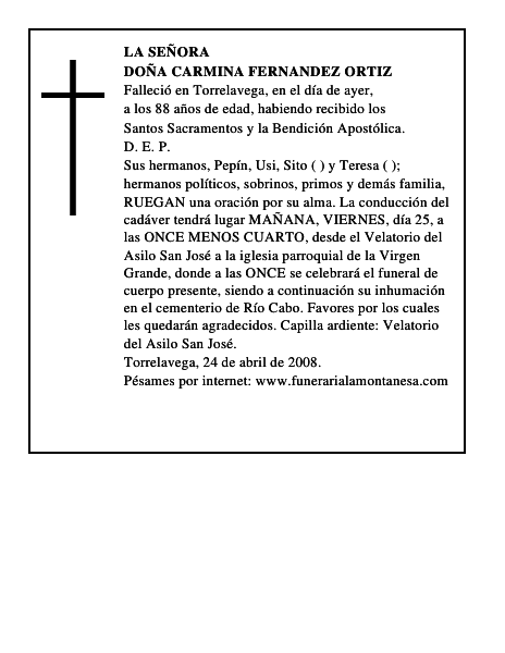 DOÑA CARMINA FERNANDEZ ORTIZ