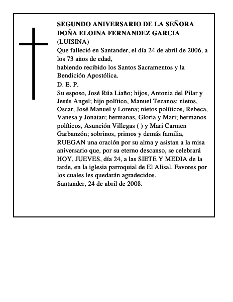 DOÑA ELOINA FERNANDEZ GARCIA
