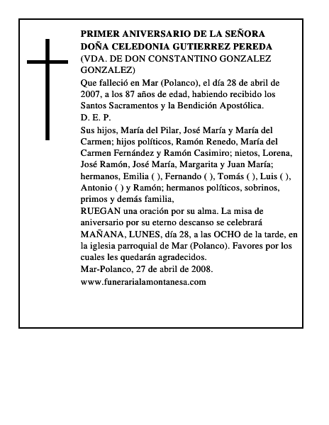 DOÑA CELEDONIA GUTIERREZ PEREDA