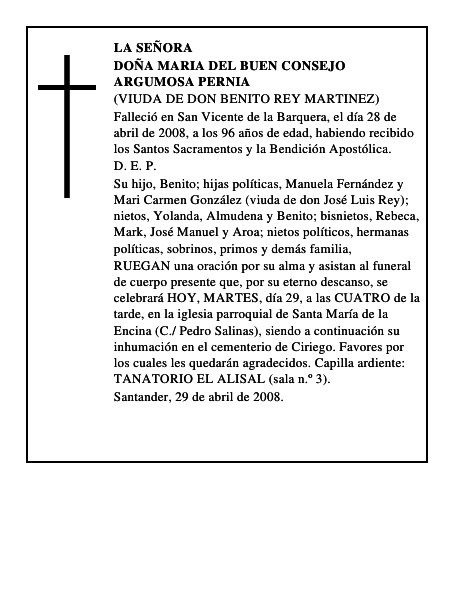 DOÑA MARIA DEL BUEN CONSEJO ARGUMOSA PERNIA