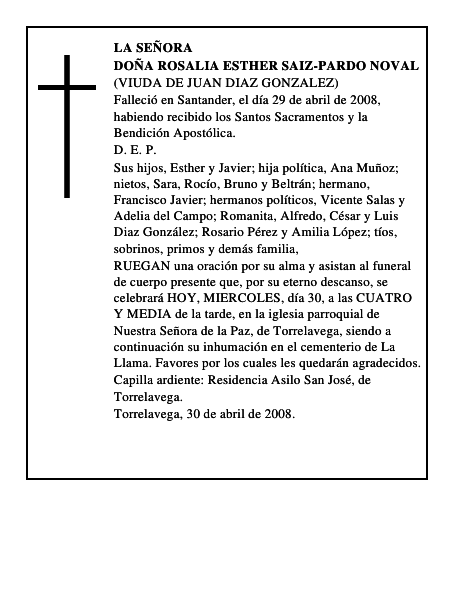 DOÑA ROSALIA ESTHER SAIZ-PARDO NOVAL
