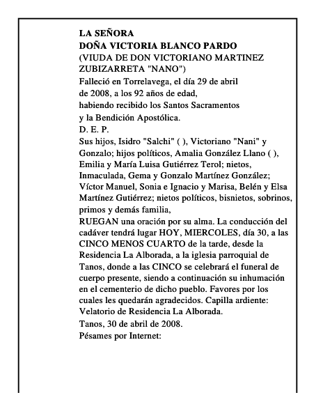 DOÑA VICTORIA BLANCO PARDO