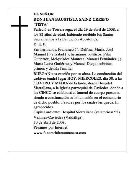 DON JUAN BAUSTISTA SAINZ CRESPO