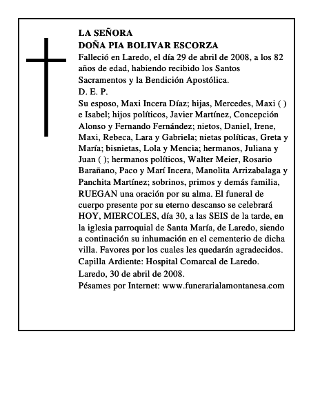 DOÑA PIA BOLIVAR ESCORZA