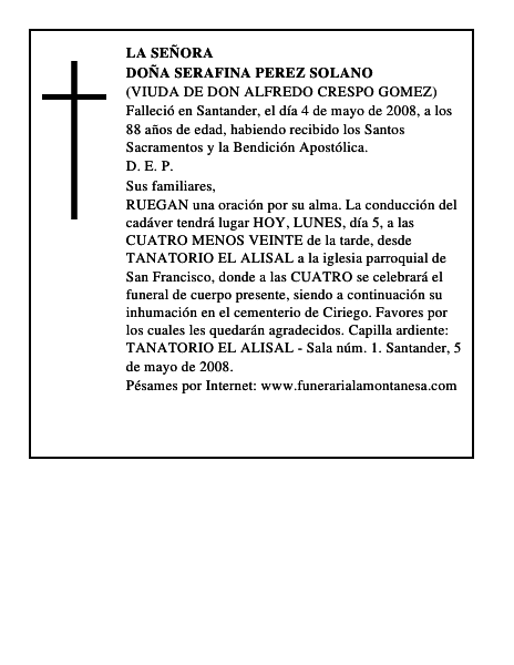 DOÑA SERAFINA PEREZ SOLANO