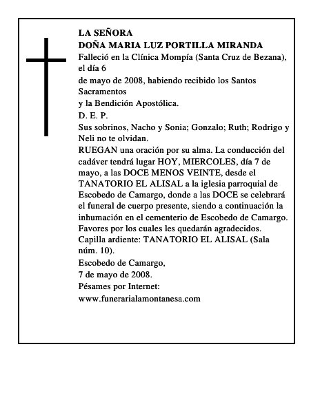 DOÑA MARIA LUZ PORTILLA MIRANDA
