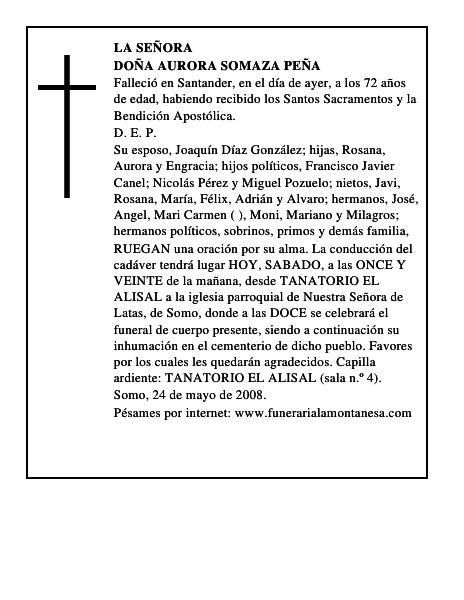 DOÑA AURORA SOMAZA PEÑA