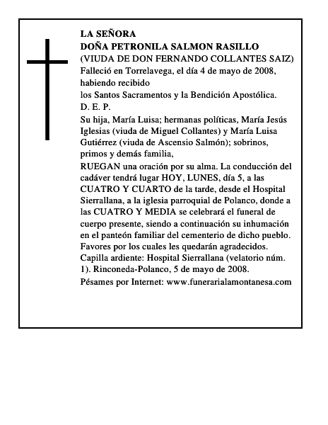 DOÑA PETRONILA SALMON RASILLO