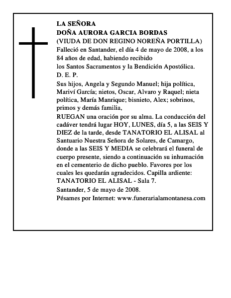 DOÑA AURORA GARCIA BORDAS
