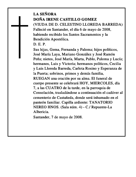 DOÑA IRENE CASTILLO GOMEZ