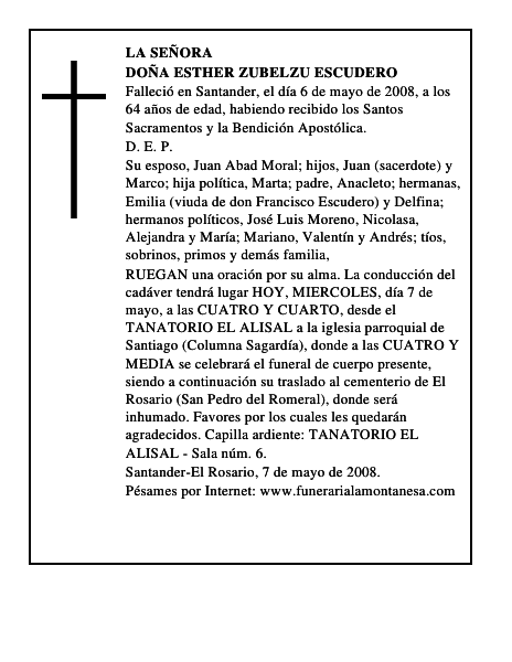 DOÑA ESTHER ZUBELZU ESCUDERO
