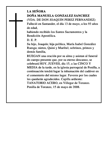 DOÑA MANUELA GONZALEZ SANCHEZ