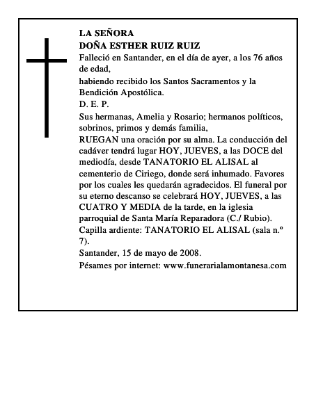 DOÑA ESTHER RUIZ RUIZ