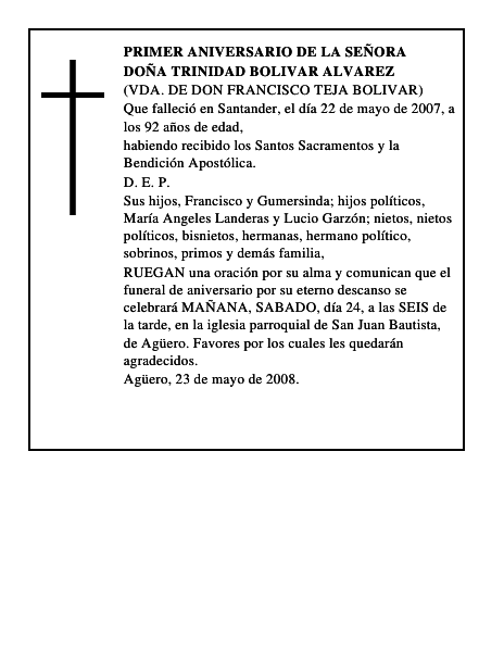DOÑA TRINIDAD BOLIVAR ALVAREZ