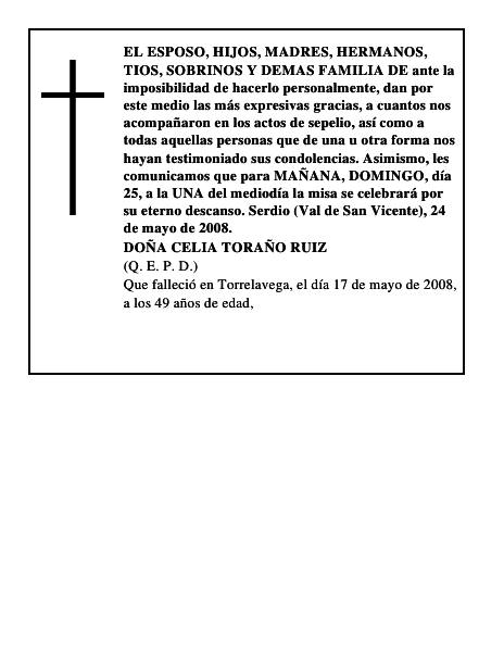 DOÑA CELIA TORAÑO RUIZ