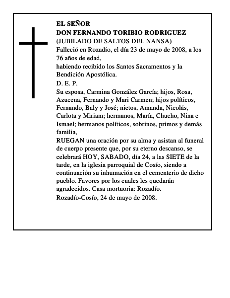 DON FERNANDO TORIBIO RODRIGUEZ