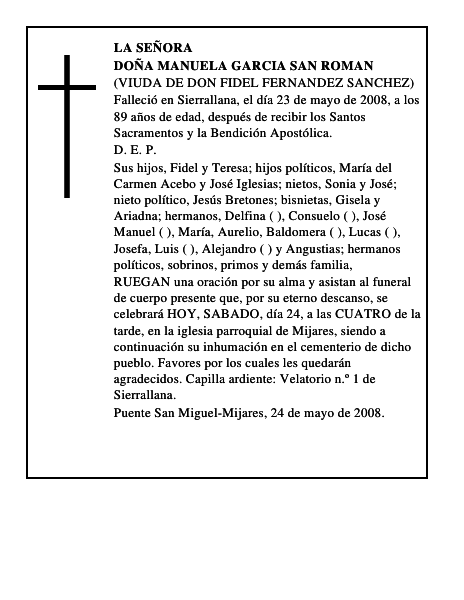 DOÑA MANUELA GARCIA SAN ROMAN