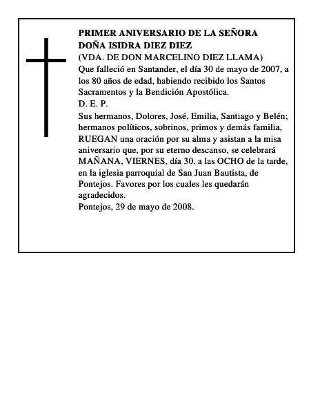 DOÑA ISIDRA DIEZ DIEZ