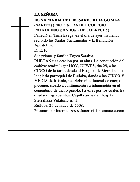 DOÑA MARIA DEL ROSARIO RUIZ GOMEZ