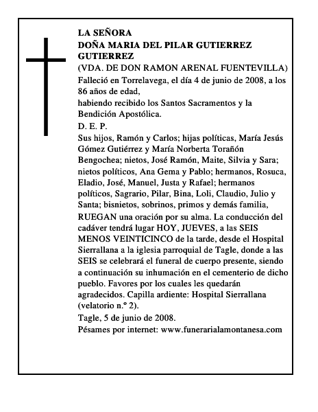 DOÑA MARIA DEL PILAR GUTIERREZ GUTIERREZ